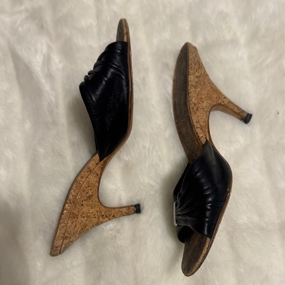 Vintage CHANEL Black Cork Heels Mules size 38 - Picture 6 of 11